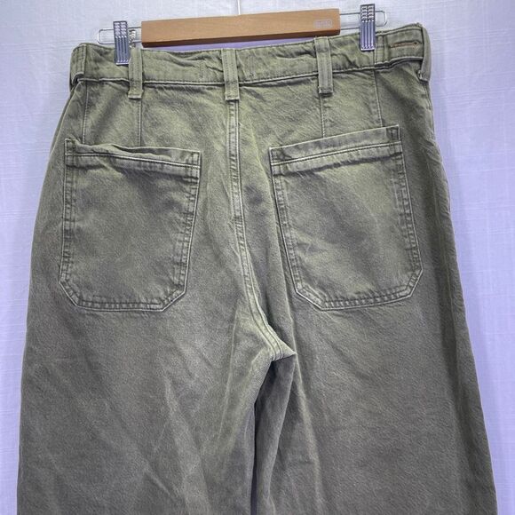 We The Free Olive Green Cotton Palmer Cuffed Wide Leg Jeans Dark Wash Size 28 - Picture 5 of 10